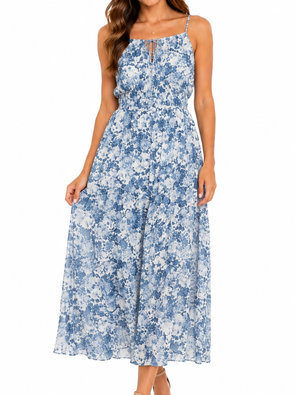 Abercrombie & Fitch Blue Floral Tie Front Midi Dress
